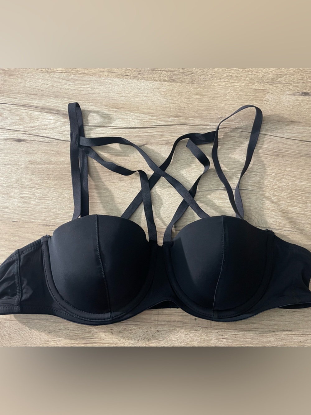 Strappy Front-Detail Black Bra